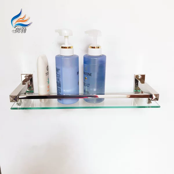 Stainless Steel Storage Rack for Bathroom, Thickened Glass Mirror Front Rack, Single-Layer Cosmetic Rack, Square Tube Wall-Mounted Hanging Piece