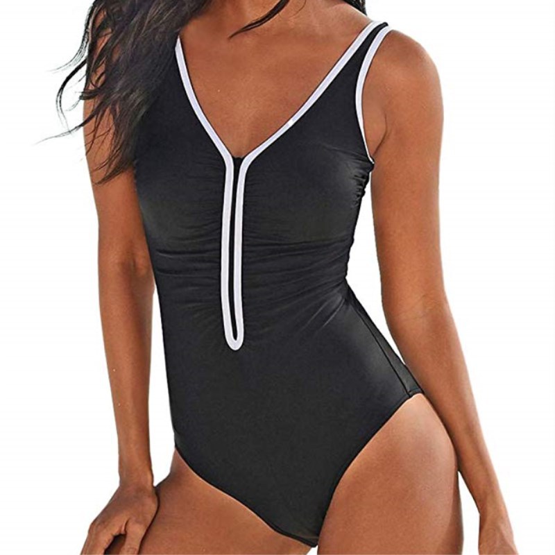 歐美跨境新款純色連體泳衣廠家批發2019爆款性感露背 亞馬遜 泳裝