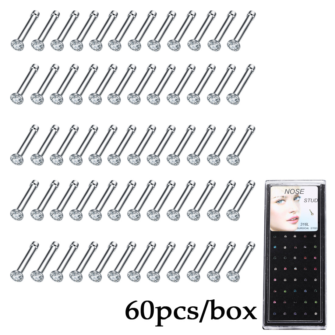 Fashion C Shape Stainless Steel Plating Zircon Nose Studs display picture 4