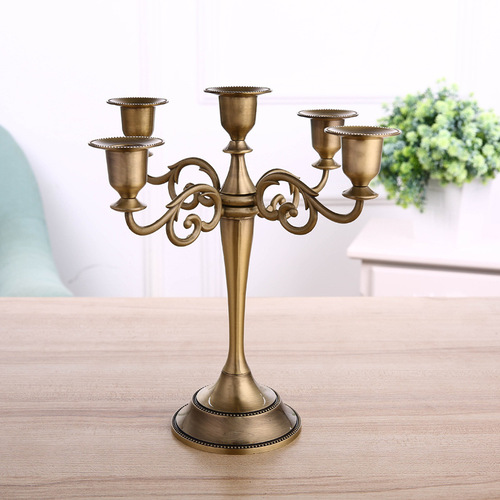 Metal Candelabra European Retro Minimalist Creative Hotel Decor Five-Head Gold Candelabra Direct Sale Birthday Candelabra