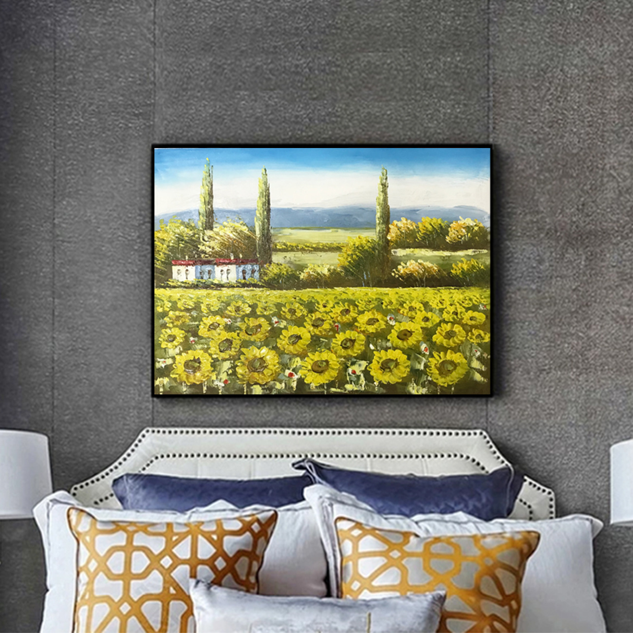 factory Supplying Seaside Sunflower Entrance Bedside Hanging picture Hand drawn Oil Painting leisure time hotel Flats Decorative painting