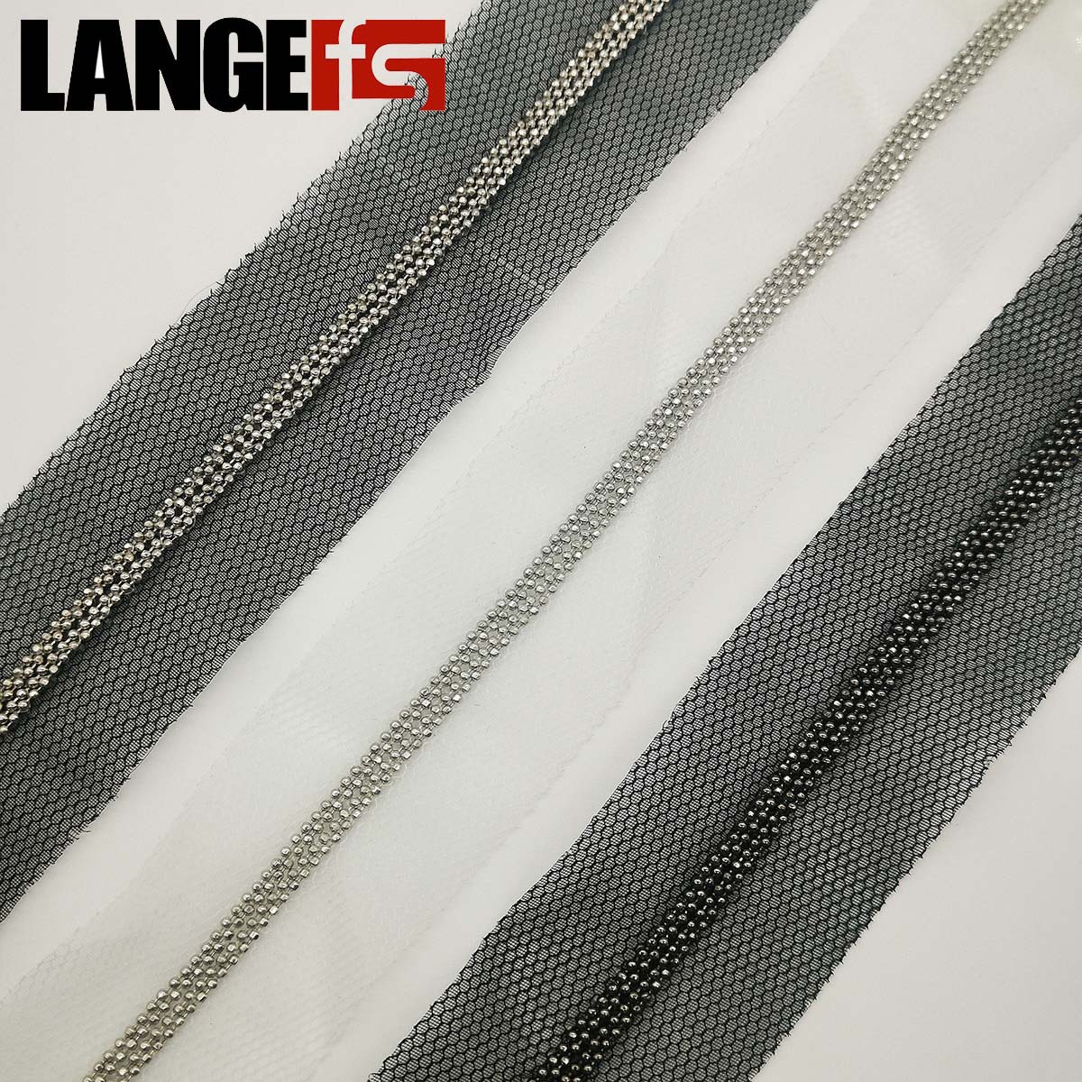 4排铜链织带 现货批发 DIY服装辅料 鞋帽配饰 1.2DC链条网纱花边