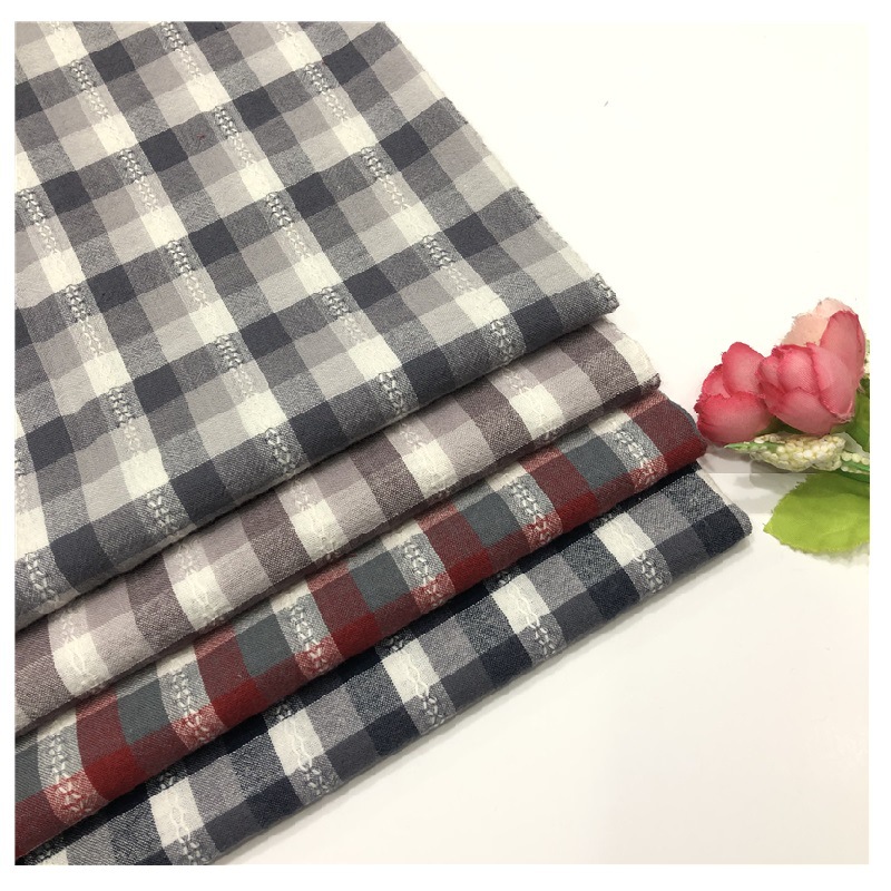 厂家供应 春夏色织格子布  棉洗水提花格子 童装女装面料Y641