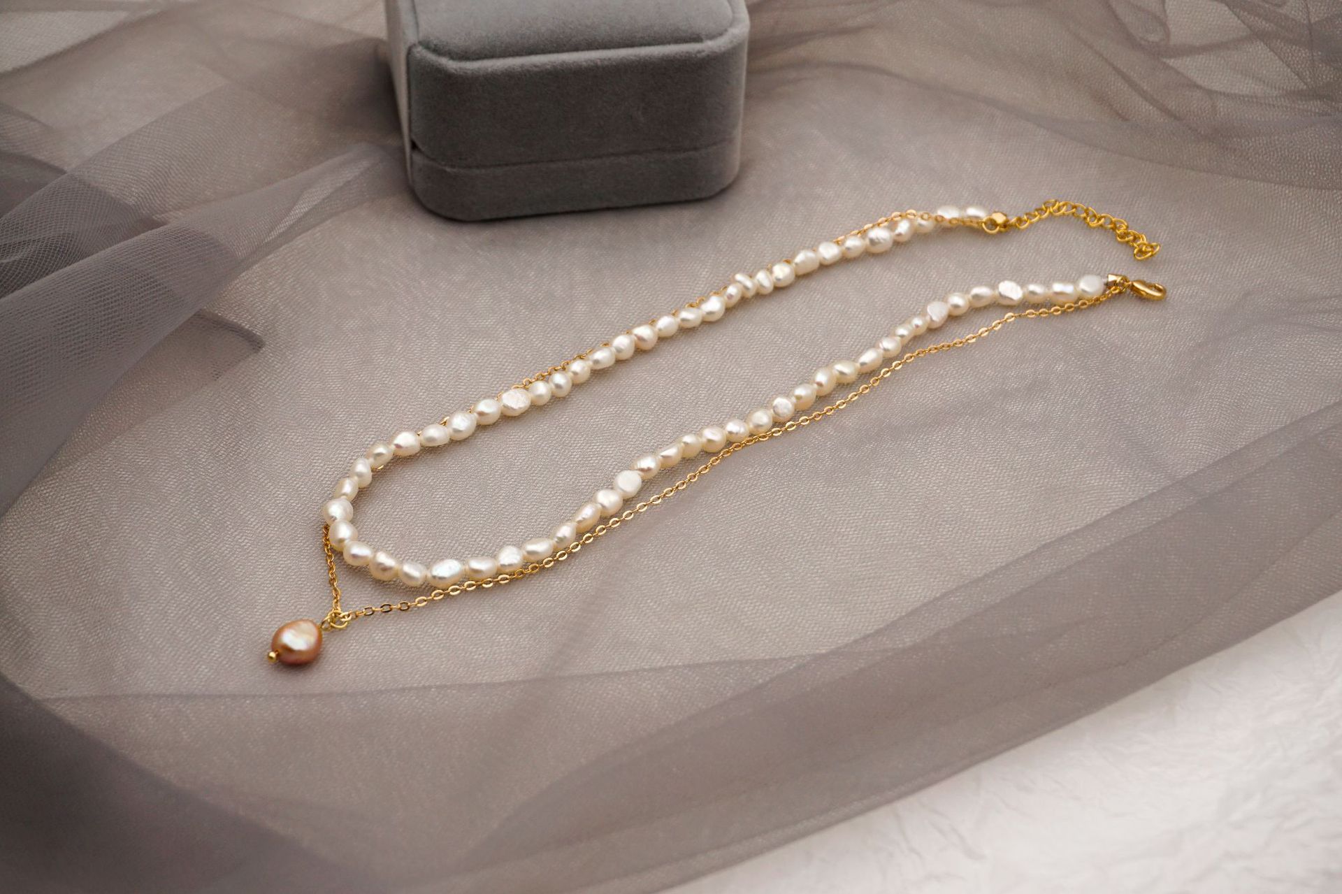 Fashion Round Pearl Titanium Steel Beaded Bracelets Necklace 1 Piece