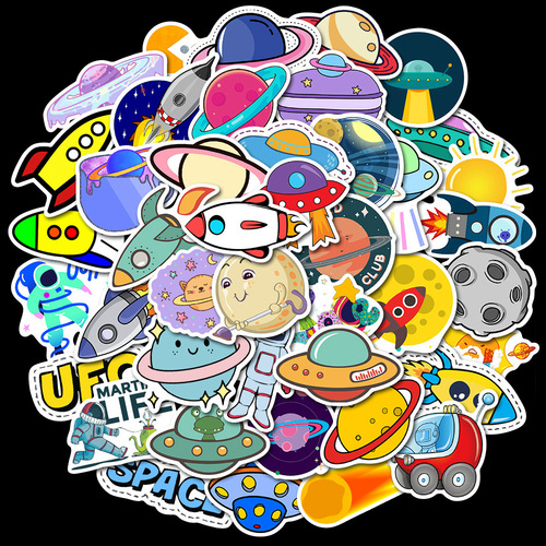 50 pieces of planet rocket UFO astronaut cartoon graffiti stickers waterproof suitcase notebook water cup stickers