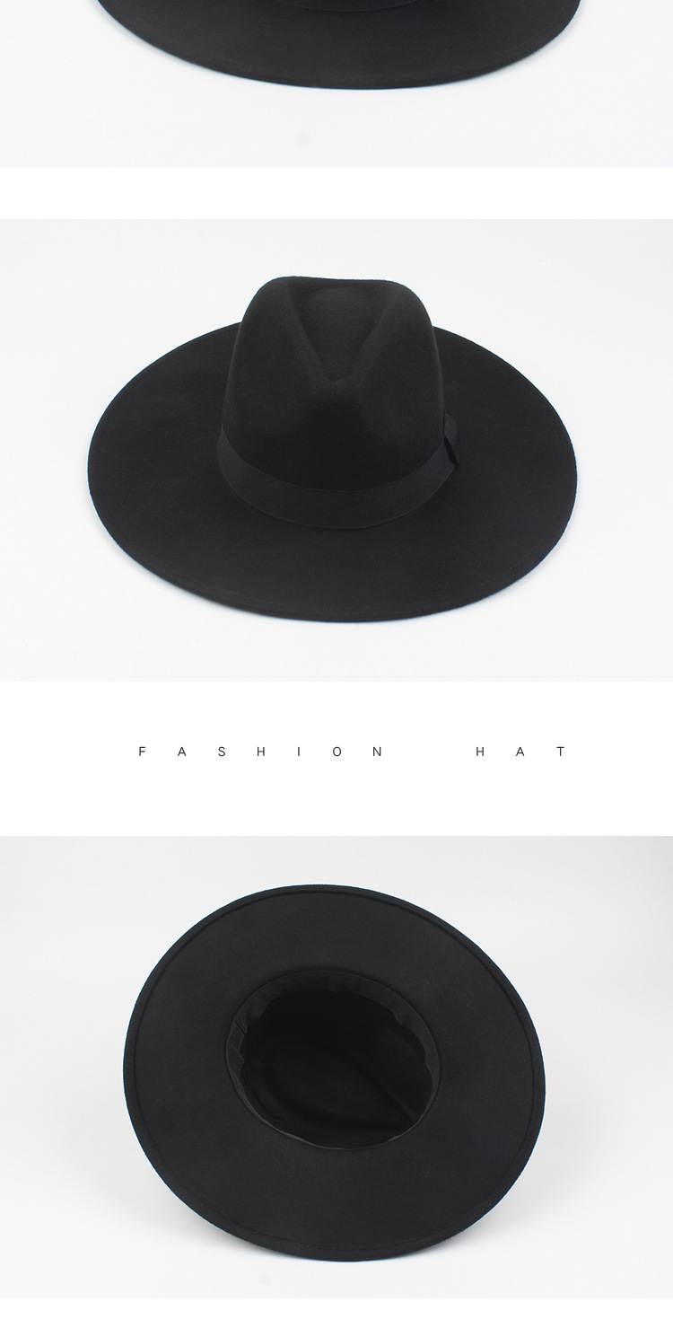 Black Fashion Jazz Hat Korean Version Of The Wool Wide Hat display picture 3