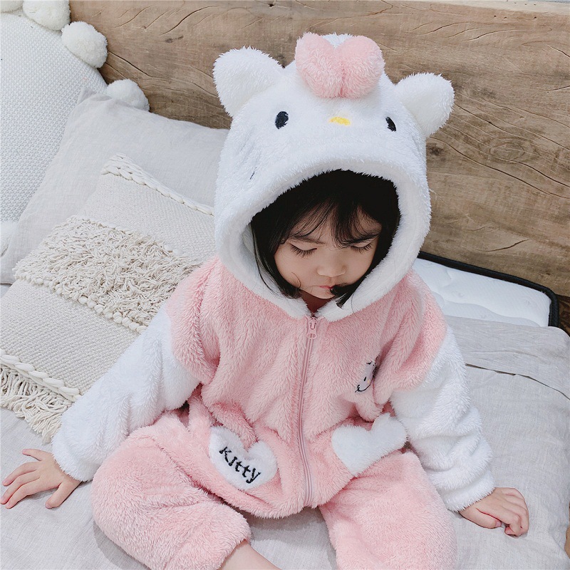 寶寶連體睡衣秋冬季加絨加厚珊瑚絨爬服兒童家居服法蘭絨嬰兒睡袋