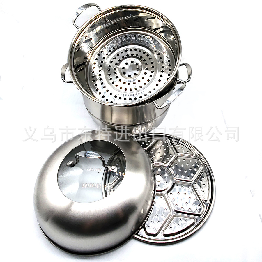 Stainless steel thickened steamer, electric wooden handle, bottom combination cover, three-layer steamer, household multi-functional soup steamer detail image 7