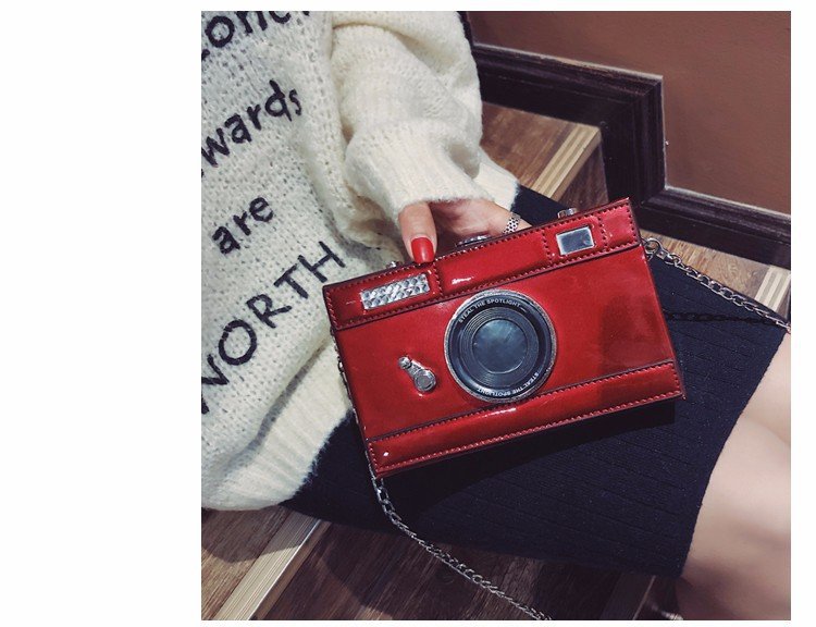 retro patent leather mini camera small square bagpicture39