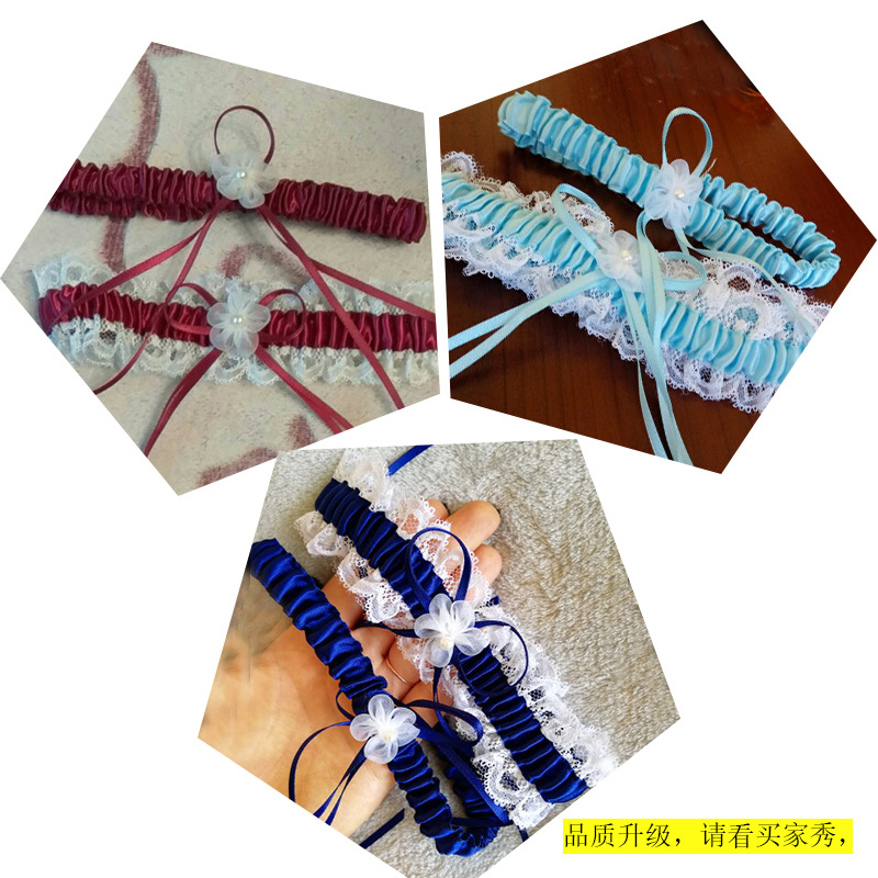 新款袜带 新娘蕾丝吊袜带 欧美蝴蝶结蓝色腿饰婚礼结婚配饰袜带