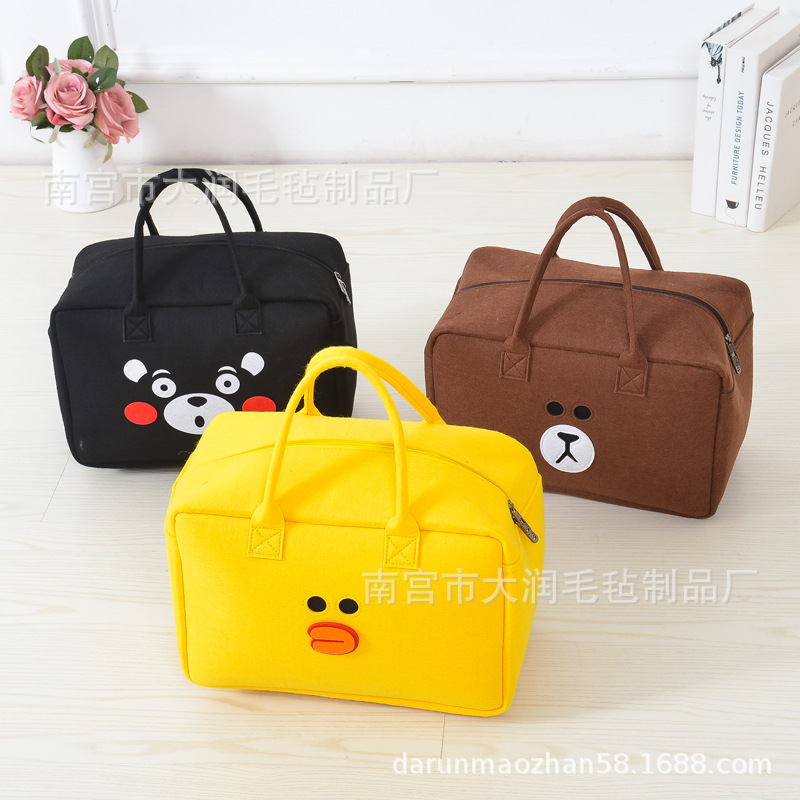 短途旅行包大容量手提袋轻便衣物卡通毛毡行李手提包收纳轻便出行