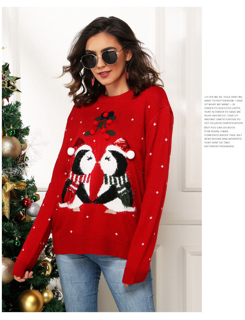 hot style women s little penguin jacquard loose long-sleeved sweater pullover Christmas sweater NSYH7169