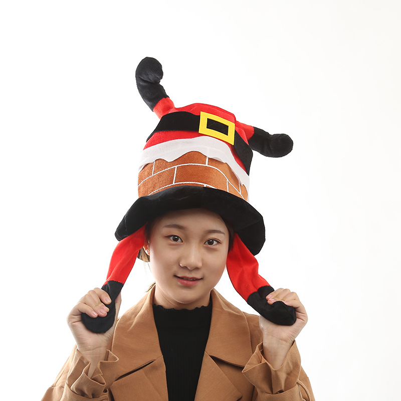 新款圣诞节派对抖音帽子会动气囊款小孩子礼物装饰帽短毛绒帽代发
