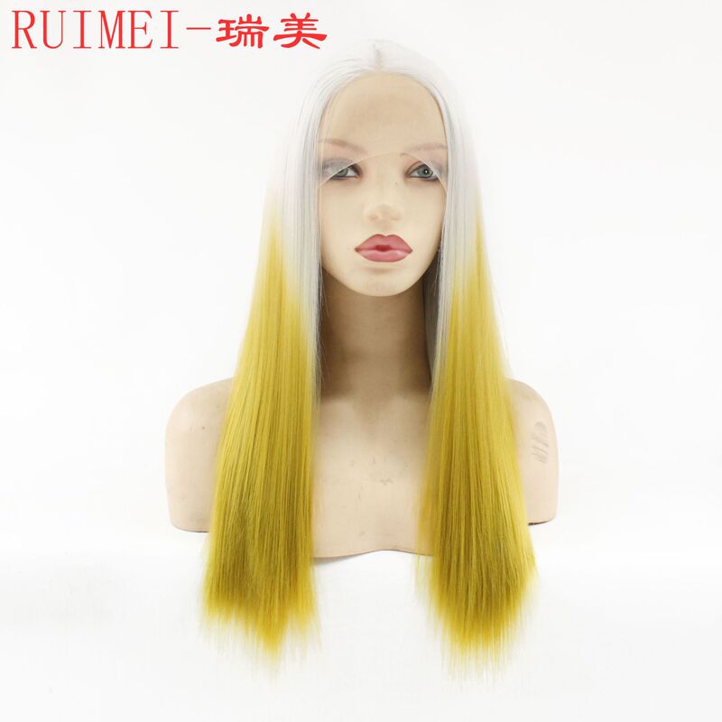 cosplay synthetic lace wig gradient dyeing straight front lace chemical fiber wig headgear
