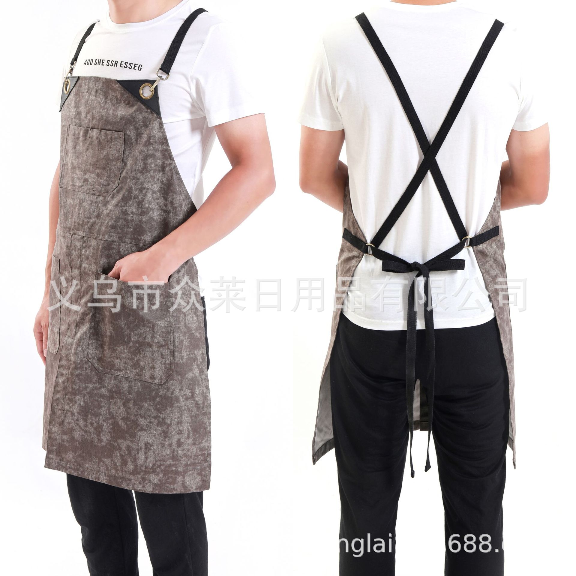 新款餐厅理发店广告围腰 纯棉罩衣咖啡店牛仔工作围裙