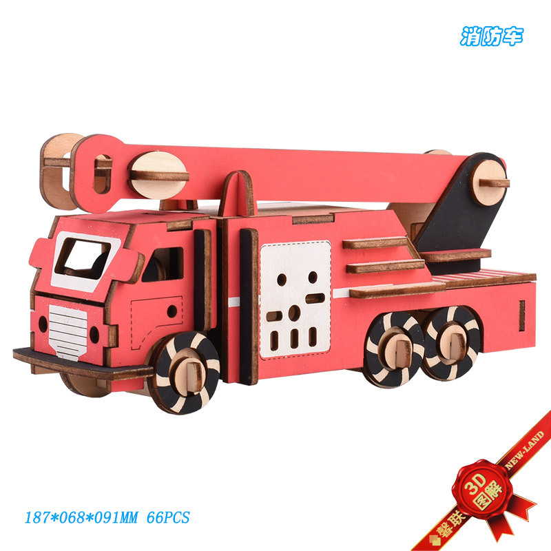 Деревянная трехмерная головоломка, деревянный конструктор, интеллектуальная игрушка для мальчиков, модель автомобиля, DIY, пожарная машина