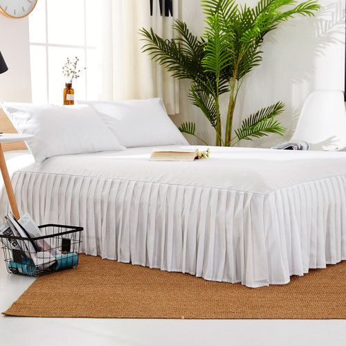 CQ001 European white bed pleated bed sheet bed skirt hotel 1.8m fitted sheet brushed solid color beauty bedspread