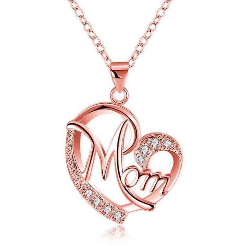 1 Piece Fashion Mama Heart Shape Alloy Plating Artificial Rhinestones Mother's Day Women's Pendant Necklace display picture 1