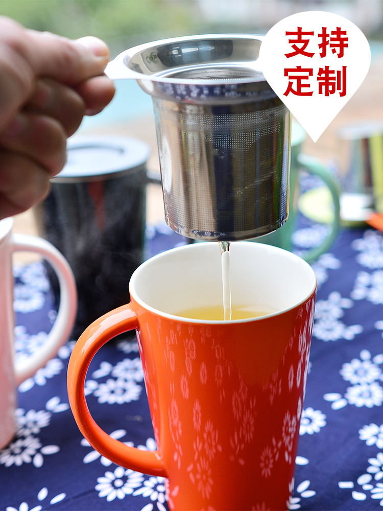 Taza de cerámica de agua taza de café creativa taza de oficina taza de té con tapa barrera de té regalos de fuga
