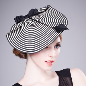 Party hats Fedoras hats for women Handmade worsted knitting headdress British black and white striped Hat Beret headdress