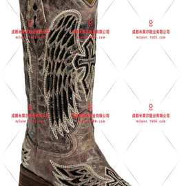 女圆头人造PU欧美女式皮靴侧拉链流苏靴增高时装靴高跟女鞋