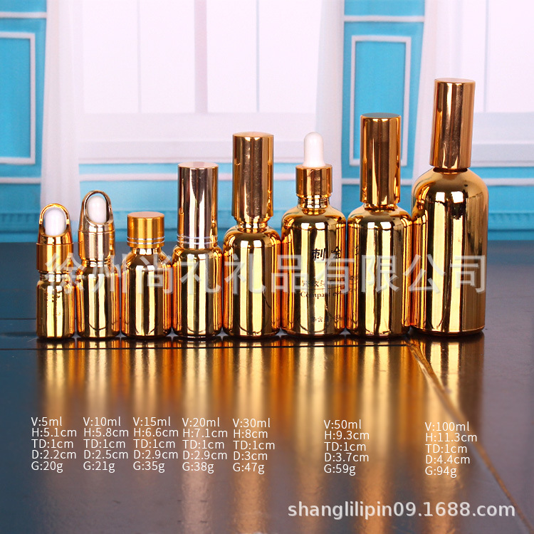 可设计logo瓶型厂家供应 现货5ML  电镀金色精油瓶花篮盖玻璃瓶