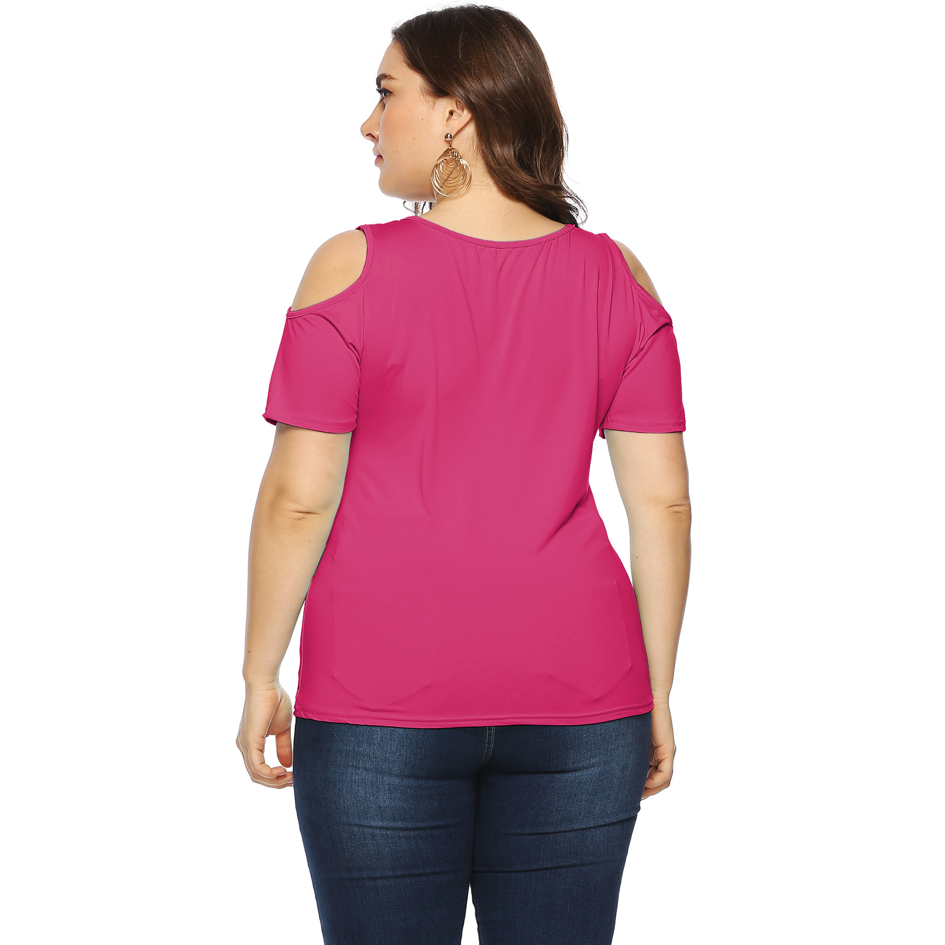 Plus Size Solid Color Simple Round Neck Strapless Short Sleeve T-Shirt NSOY27389