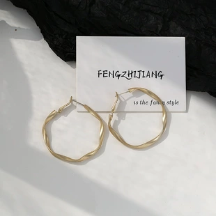 Earrings, matte clip-on hoops, 4.2 cm, copper, simple elegant design