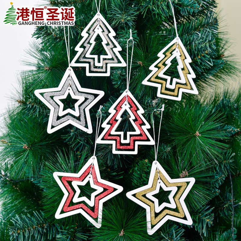 Navidad colgante decorativo de madera Navidad hueco estrella de cinco puntas árbol de Navidad pequeño colgante adorno de madera adorno colgante
