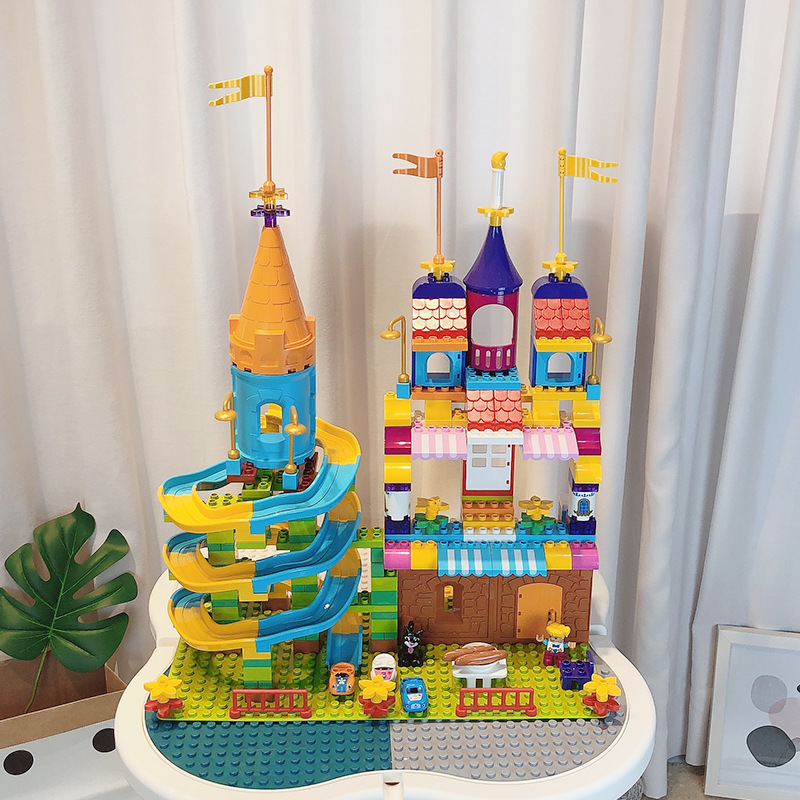 Bloques de construcción para niños partículas grandes juguetes ensamblados Castle Racing bloques de construcción piso de la Mesa juguetes educativos para niños y niñas regalos