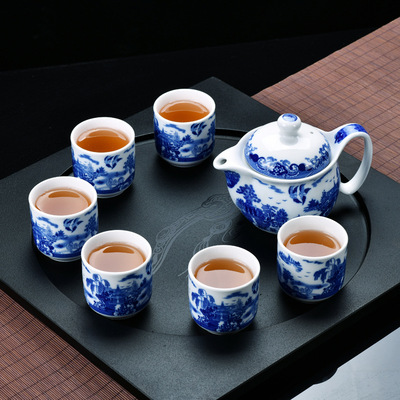 Manufactor Direct selling ceramics tea set suit Big pot Blue and white porcelain Kungfu Online tea set a complete set Special Offer logo