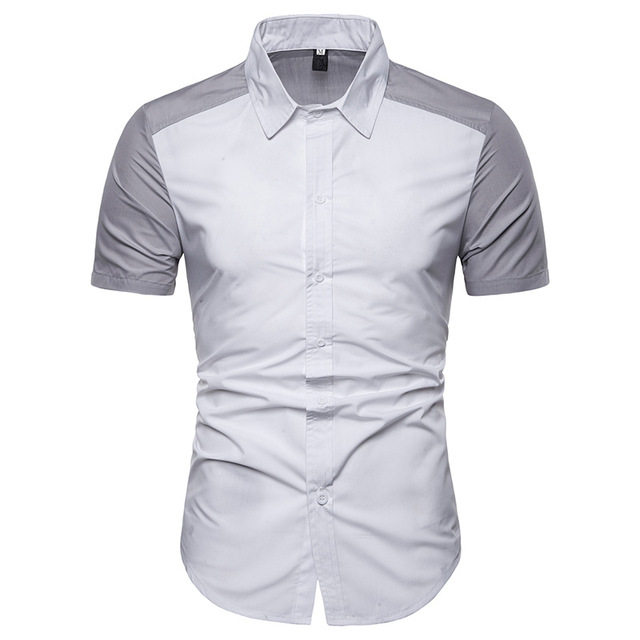 Fashion men’s short-sleeved shirt collar sleeves color matching 
