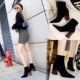 1718-2 the European and American fashion color matching wood with thick with female boots sexy high-heeled suede tines nightclub show thin short boots