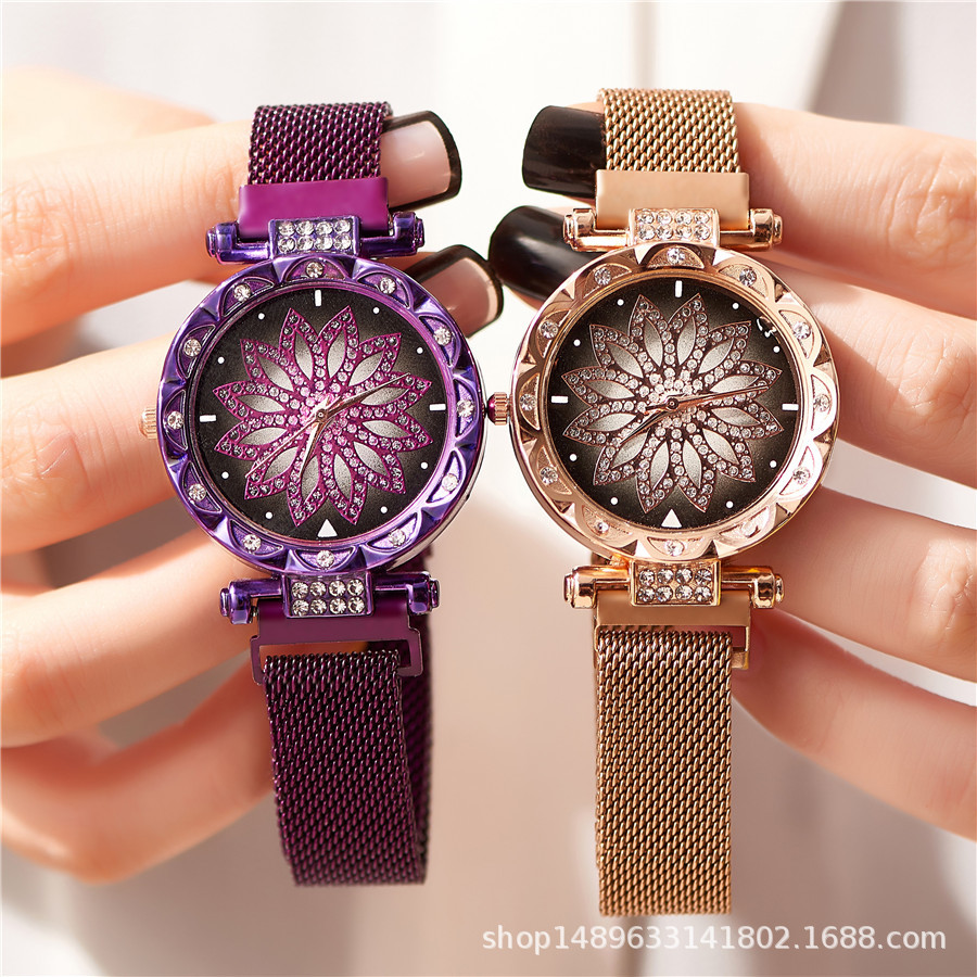 Los Diamantes De Moda Vienen A Trabajar Reloj De Pulsera De Cuarzo Reloj De Cielo Estrellado Reloj Femenino Imán De Magnetita Reloj De Correa De Malla De Milán Mujer display picture 3