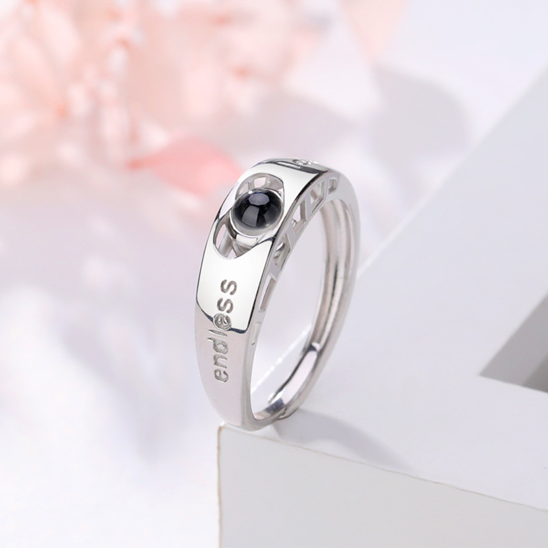 925 Sterling Silver Vibrato Explosion Models Customized 100 Languages Love You Heart-shaped Couple Ring Gift For Girlfriend Ring