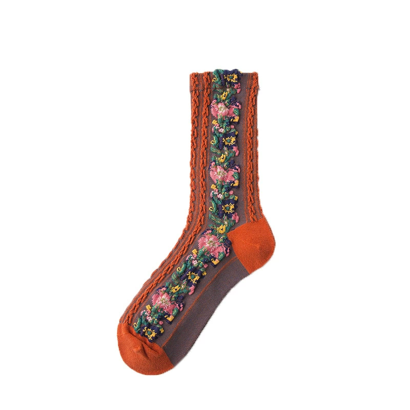 Деми-сезонные хлопковые ретро тонкие knee socks (колготки до колена) средней длины, с флористическим принтом