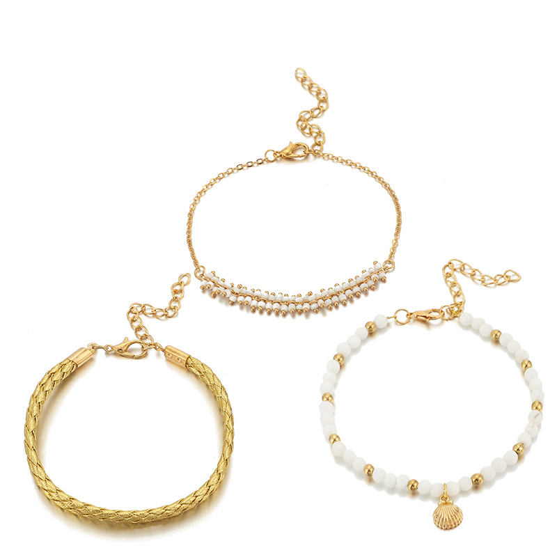 Fashion alloy rice beads fringed shells 3 sets of anklet braceletspicture1