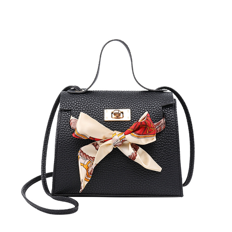 Korean Version Lychee Pattern Personal Lock Platinum Bag Summer New Product With Silk Scarf Color Contrast Mobile Phone Bag