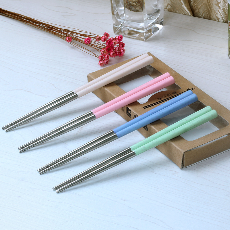 廠家直銷304不鏽鋼筷子 韓式筷子小麥筷子防燙防滑筷子定制logo