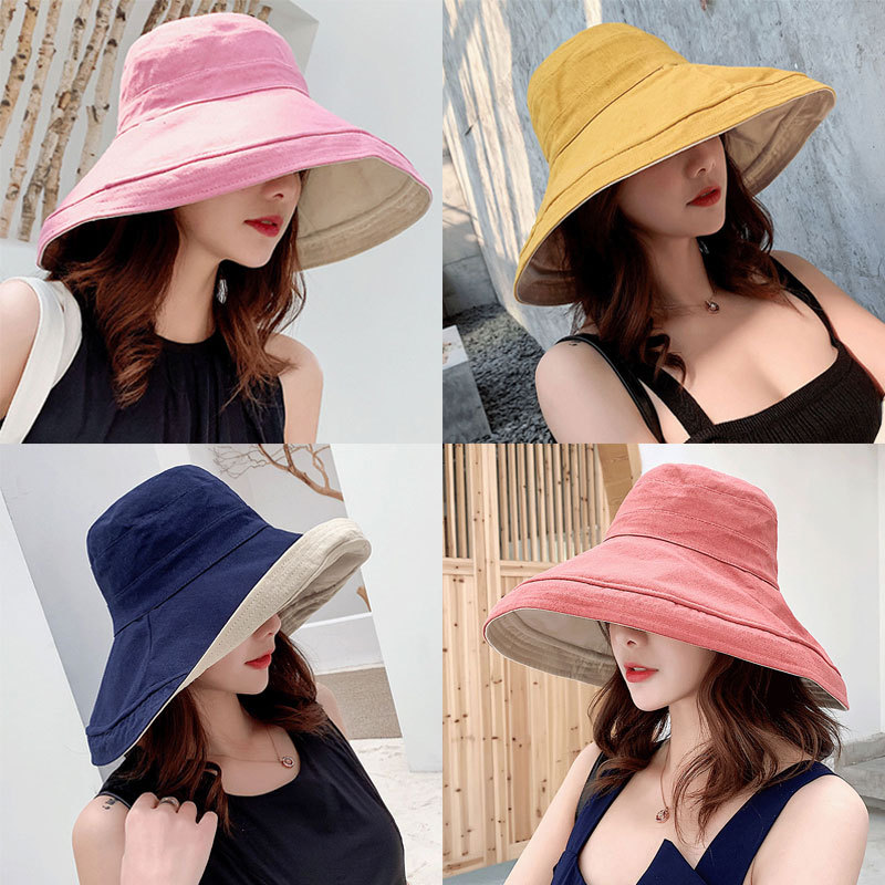 雙面漁夫帽女夏天遮陽帽日系大沿盆帽韓版百搭出遊防曬遮臉太陽帽