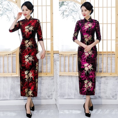 Chinese Dresses Qipao for women robe chinoise cheongsam Style gold velvet gilt cheongsam dress dress dress dress skirt