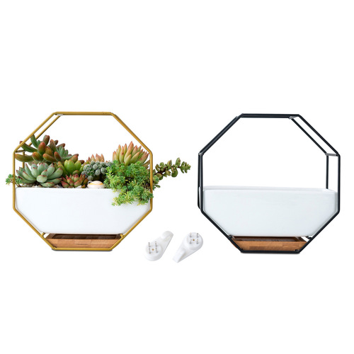 Nordic creative iron ceramic flowerpot simple geometric metal bracket set succulent green plant potted ornaments
