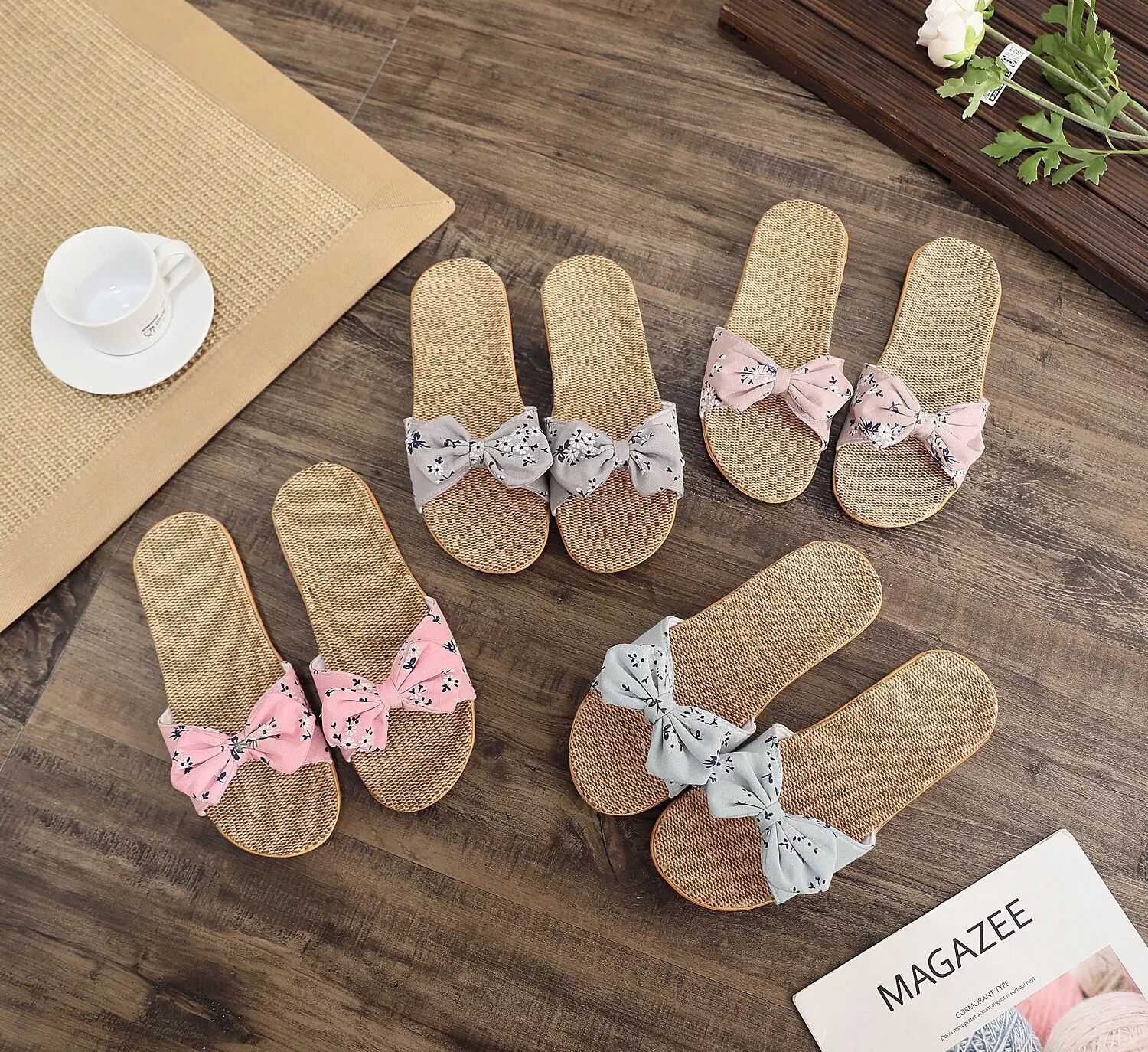 蝴蝶结夏季凉拖鞋棉麻地板鞋女士居家春秋夏四季亚麻盆底亚麻拖鞋|ms