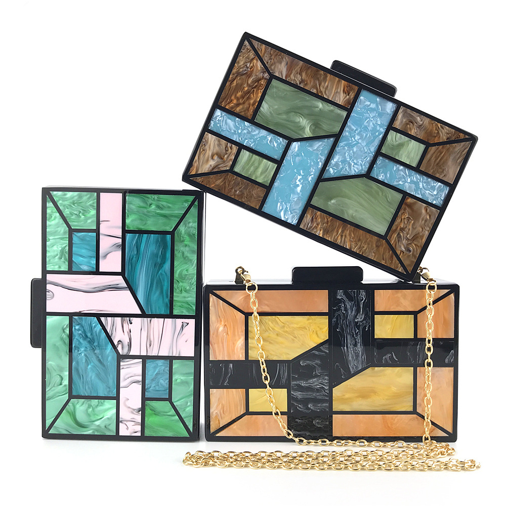 Banquet Bag Geometric Splicing Acrylic Evening Bag