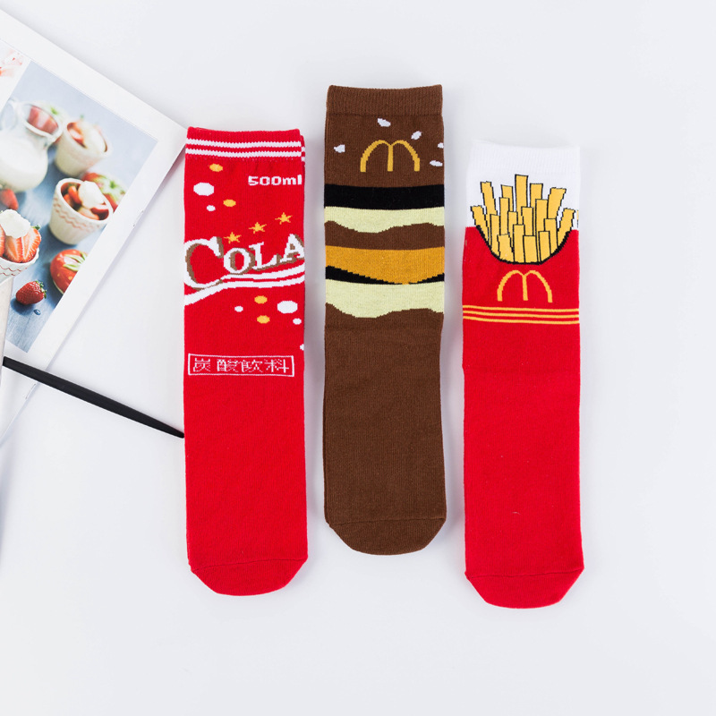 Aguacate chips huevo divertido color a juego de algodón media pantorrilla calcetines de moda europea y americana Harajuku calcetines de mujer