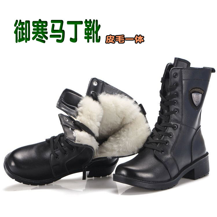 冬季真皮棉鞋女中跟加厚妈妈鞋中老年女士雪地靴加绒羊毛保暖棉靴