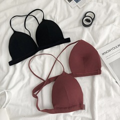 新款螺紋純棉性感交叉美背裹胸女前扣無鋼圈文胸聚攏打底抹胸內衣