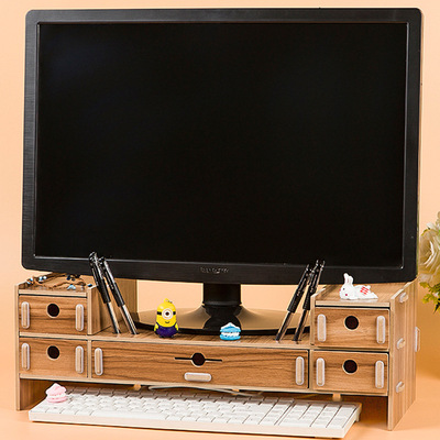 多抽屉液晶显示器增高架木质 键盘架 桌面收纳架置物架