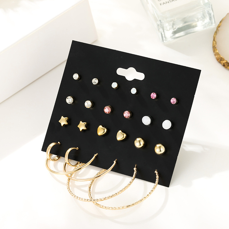12 Pairs Of Korean Five-pointed Star Gold-plated Love Earrings Simple Earrings Set display picture 4