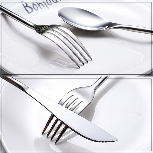 Cross-border exclusive 304 stainless steel round bar western cutlery set (fork, knife, spoon) four-piece set, luxurious gift for wedding